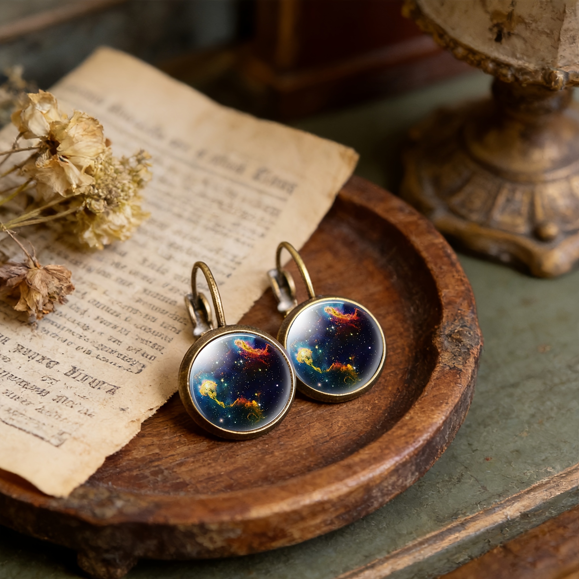 2pcs Cyan Round Classical Earrings with Nebula Design